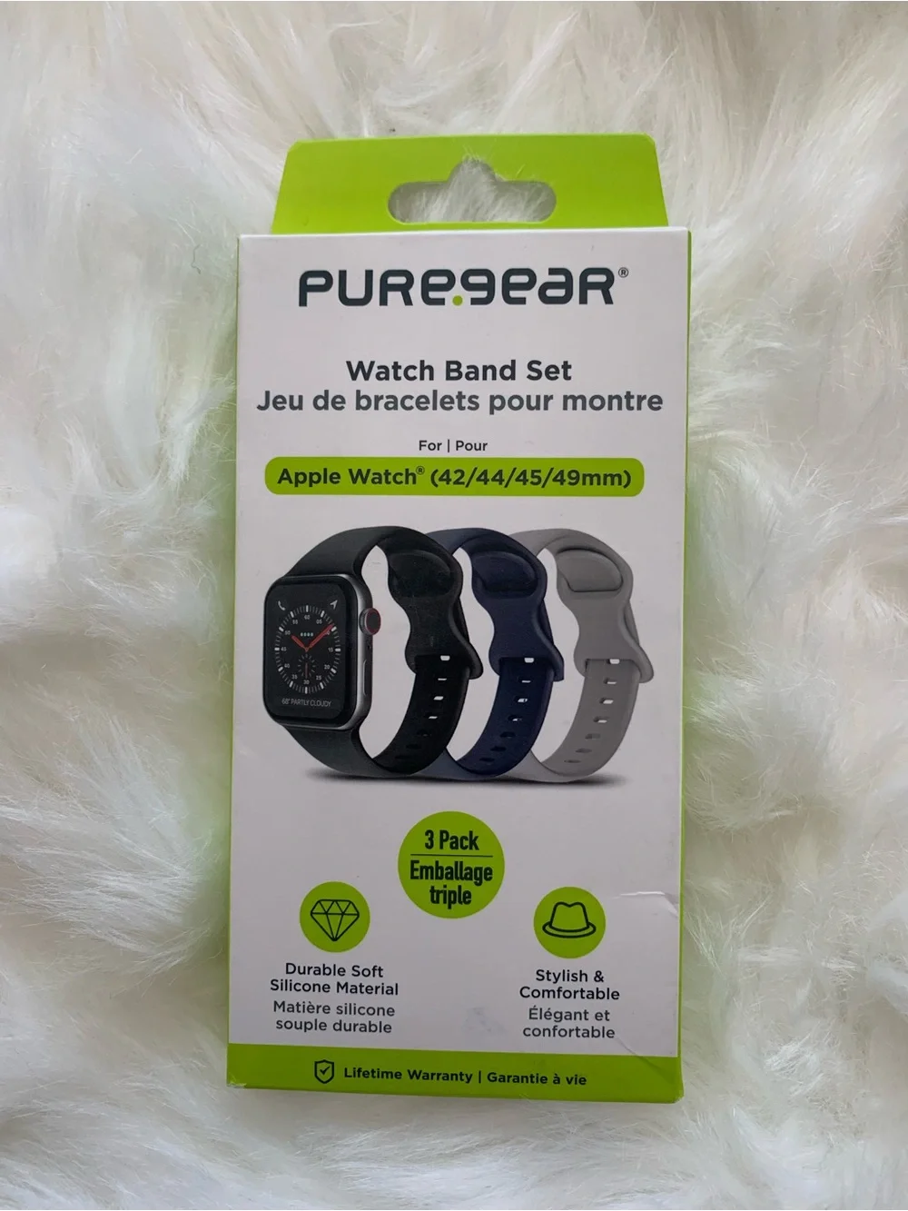3-Pack Silicone Watch Band Set for Apple Watch in Black, Navy, Gray